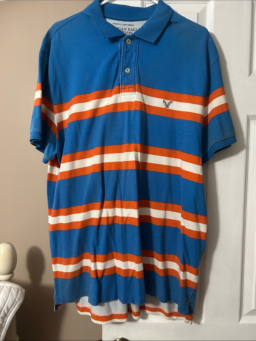 American Eagle Outfitters Blue, Orange & White Striped Polo